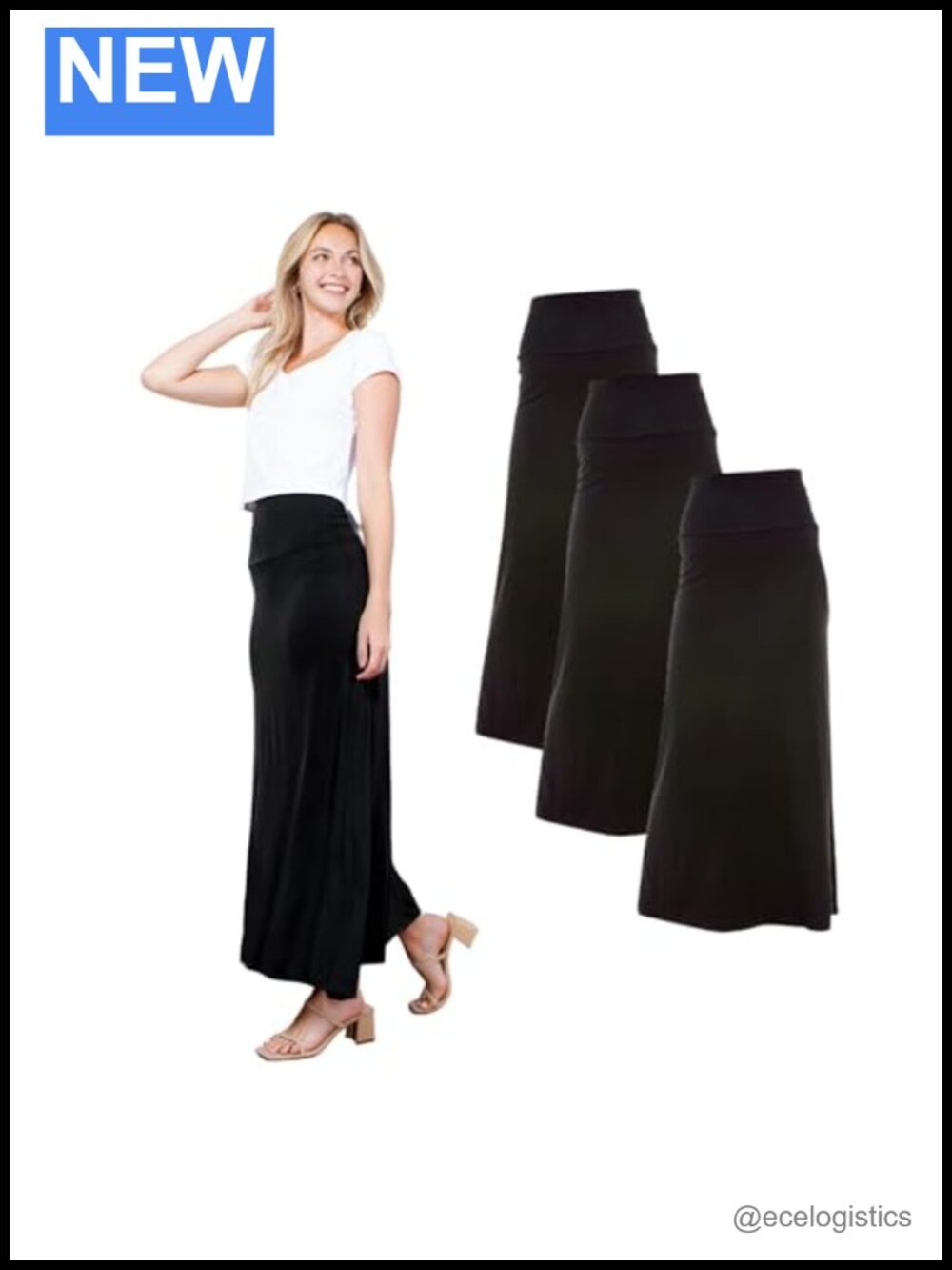 Flowy Maxi Skirts for Women 3-Pack Rayon Spandex Stretchy Long Skirts